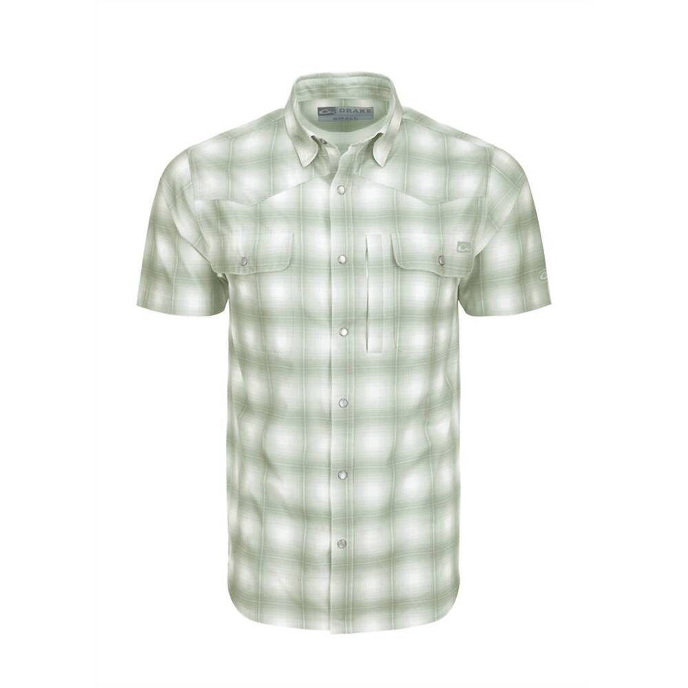 NEW DRAKE'S men's short sleeve cinco ranch western plaid shirt in desert sage